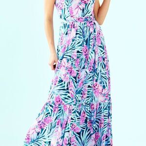 NWT Sz 0 Lilli Pulitzer Blue and Pink Aviana Maxi Dress